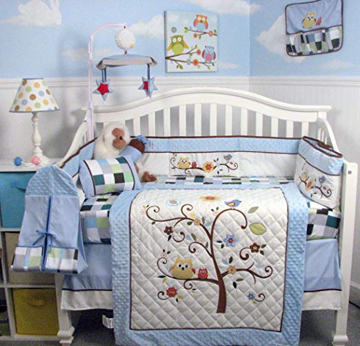 SOHO Baby Blue Cherry tree Nursery Bedding Set 14 pcs