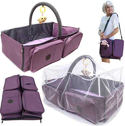 Cashay Baby Premium 3 in 1 Diaper Bag is a Baby Nap Mat / Baby Bassinet Portable, Diaper Changing Station, and offers Travel Accessories for Baby including a Mosquito Net Protection System
