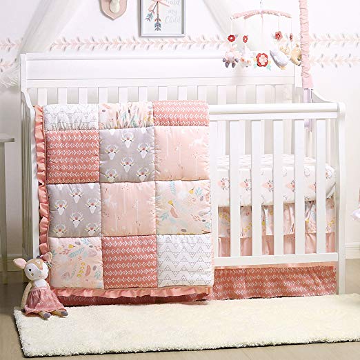 Woodland Whimsy 4-Piece Baby Girl Forest Animal Theme Crib Bedding Set