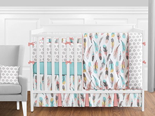 Sweet Jojo Designs 9-Piece Feather Baby Girls Crib Bedding Set with Bumper