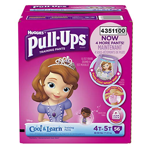 Huggies Pull-Ups Training Pants with Cool and Learn for Girls, Size 4T-5T, 56 Count
