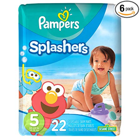 Pampers Splashers Disposable Swim Diapers, Size 5, 22 Count, JUMBO(Pack of 6)