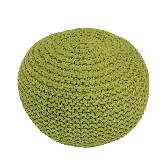 BrandWave Cotton Cover Round Pouf Ottomon/Seat - Elegantly Woven Hand Knit 100 Percent Cotton Cover - Soft Yet Sturdy Design - Lime - 18x18x18 (round)