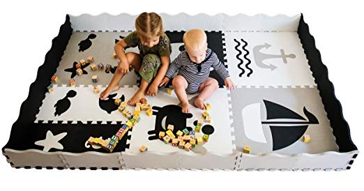 Baby Play Mat with Edges - Extra large (6ftx6ft) Interlocking Foam mat for kids with Sea Creatures Patterns | Crawling Mat for Playroom & Nursery | puzzle mat for Infants, Toddlers & Kids