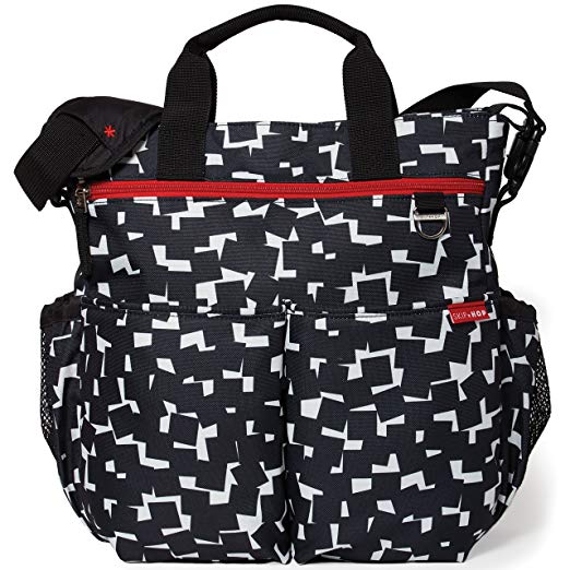 Skip Hop Duo Signature Carry All Travel Diaper Bag Tote with Multipockets, One Size, Black White Cubes