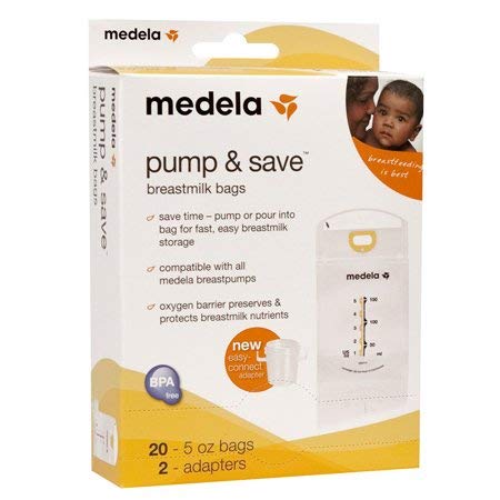 Medela Pump & Save Breastmilk Bags 50 count - 5oz/150ml bags - 2 adapters(Quantity of 3)