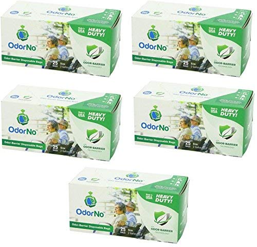 OdorNo ADU-2-4025 Odor-Barrier Disposable Bags; 2 Gallon Bags 12.5 x 20 inches; Pack of 5 Boxes of 25 Bags (125 bags total); Made in USA