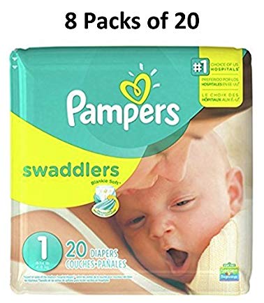 Pampers Swaddlers Diapers, Size 1, 20 Count Pack of 8 (Total of 160 Pampers)