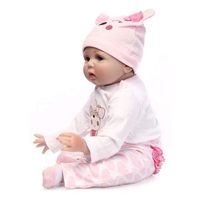 TeckCool_Store 22'' Handmade Lifelike Newborn Silicone Vinyl Reborn Baby Doll Soft Body Gifts Full Body New Year Birthday Gift (Open Eyes)