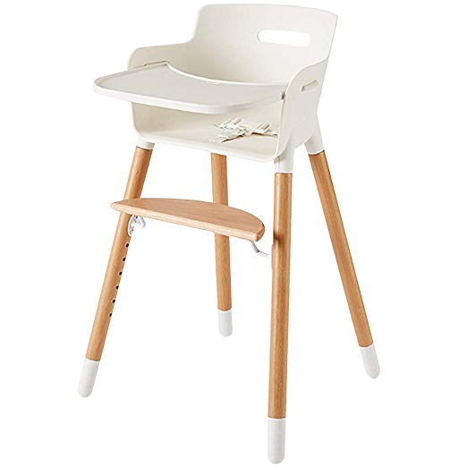 Wooden High Chair for Babies and Toddlers - with Harness, Removable Tray, and Adjustable Legs