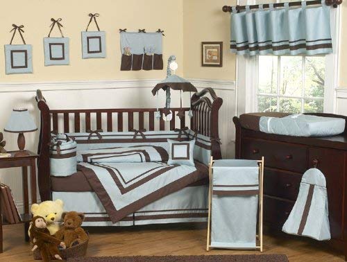 Sweet Jojo Designs Designer Blue and Brown Hotel Modern Baby Boy Bedding 9pc Crib Set
