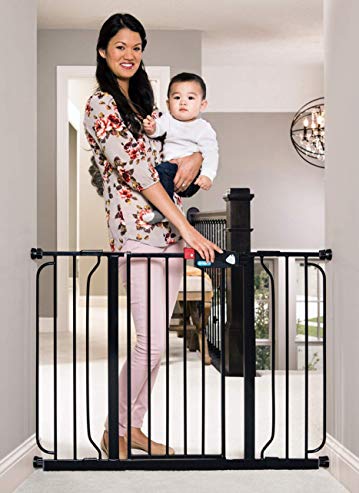 Regalo Easy Step 51-Inch Extra Wide Baby Gate, Bonus Kit, Includes 6-Inch and 12-Inch Extension Kit, 4 Pack of Pressure Mount Kit and 4 Pack of Wall Mount Kit, Black