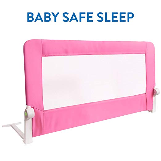 Tatkraft Guard Baby Bed Rail Foldable 120 cm Easy Fit Baby Safety Tall Bed Guard Rail for Toddlers/Kids / Children, Pink Color, Sturdy and Solid