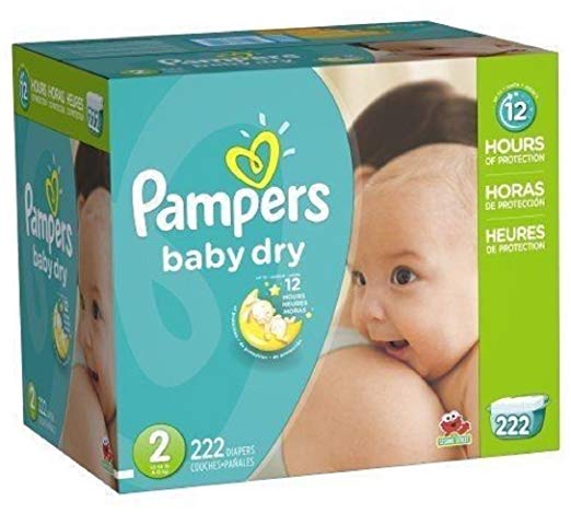 Pampers Baby Dry Diapers Economy Pack Plus Size 2 - 222 Count, New
