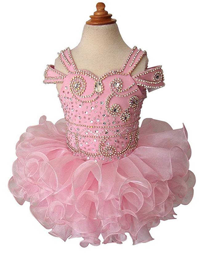 TuanYuan Baby Girl's Off Shoulder Beaded Glitz Mini Cupcakes Pageant Dress