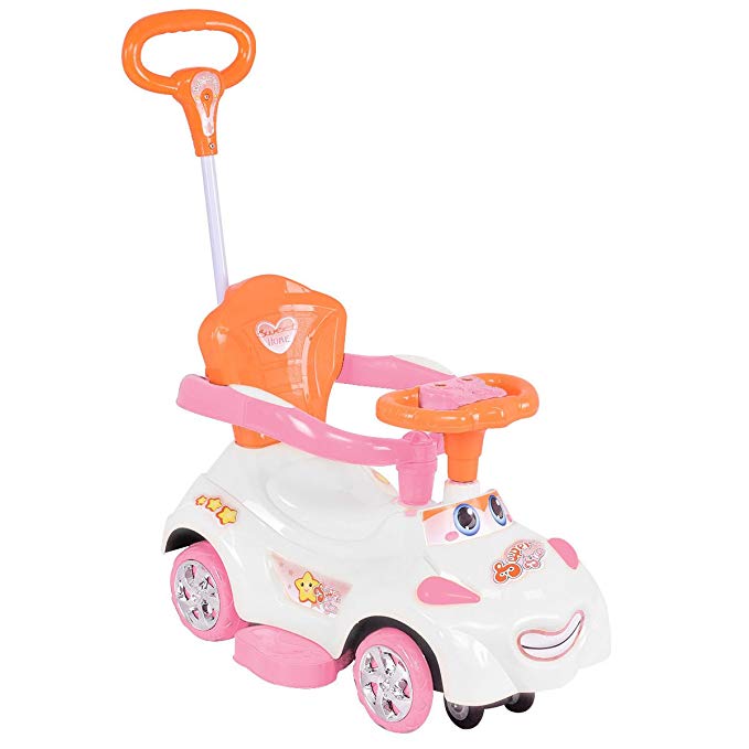 Costzon Kids Ride On Push Car, 3 in 1 Sliding Swinging Wagon w/ Handle Music (White)