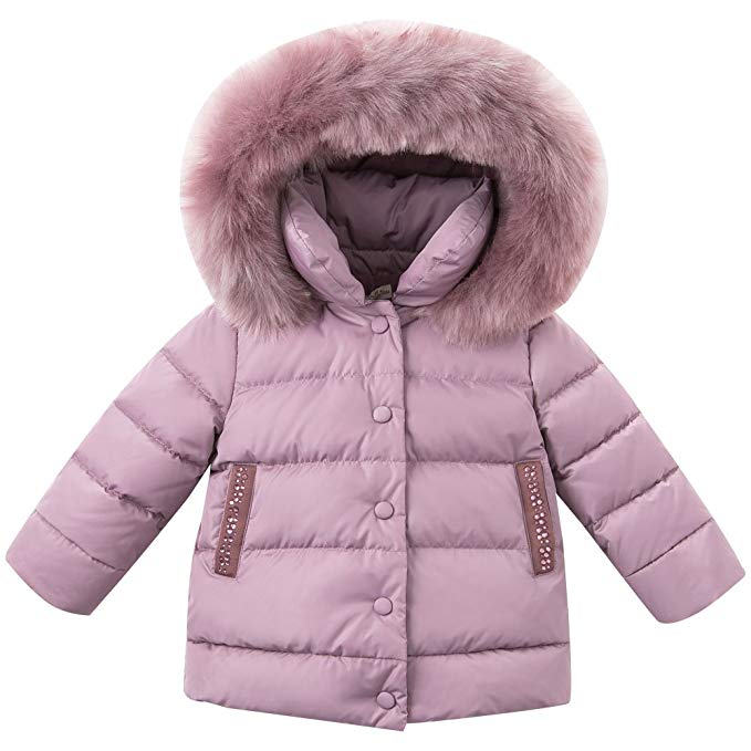 DAVE & BELLA Baby Girls Kids' Outerwear Down Jacket Padded Coat with Hooded
