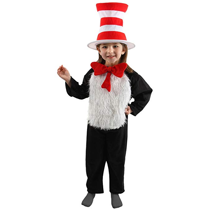 Dr. Seuss Cat in the Hat Kids (S, 4-6) Costume Jumpsuit with Hat, Bowtie