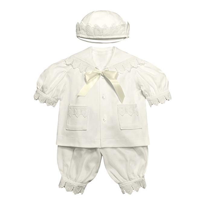 Victorian Organics Baby Boy Sailor Set 4 Piece Organic Cotton and Lace Jacket Hat Bodysuit and Pantaloons