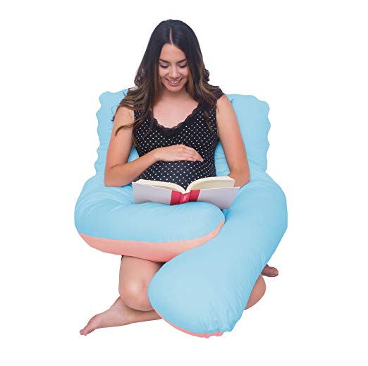 Meiz U Shaped Body Pregnancy Maternity Pillow with Zipper Removable Cover - Blue&Pink