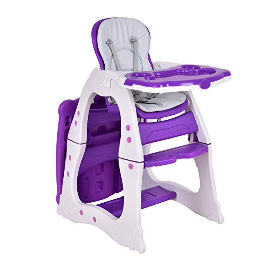Costzon 3 in 1 Baby High Chair Desk Convertible Play Table Conversion Seat Booster (Purple)