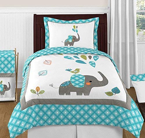 Sweet Jojo Designs Turquoise Blue Gray and White Mod Elephant Girl or Boy Full/Queen Bedding Childrens Bedding Set