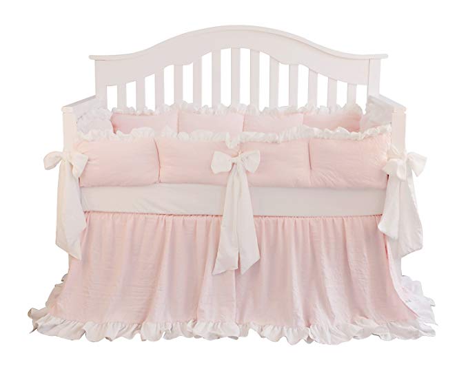 Blush Coral Pink Ruffle Crib Bedding Set Baby Girl Bedding Blanket Nursery Crib Skirt Set Baby Girl Crib Bedding Sheet (Blush Pink, 3pcs Set No Bumper)