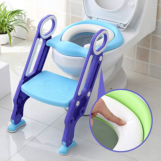 Potty Training Seat for Kids, ITOY&IGAME Toilet Seat for Potty Training Step Trainer Ladder Toilet Training Potty Seat Sturdy Comfortable Built In Non-Slip Steps soft Pad for Baby Boys Girls
