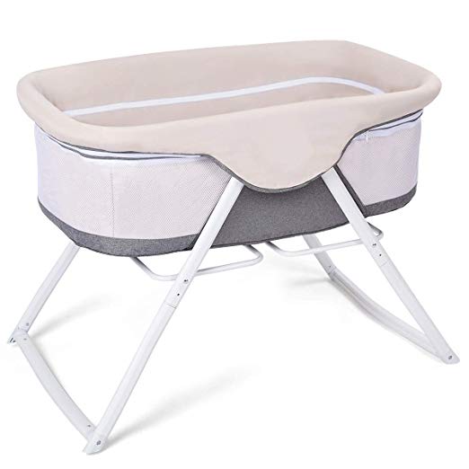 Costzon Baby Bassinet, 2 in 1 Lightweight Rocking Crib with Detachable & Washable Mattress, Breathable Side Mesh, Portable Oxford Carry Bag (Gray)