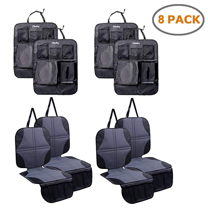 Ohuhu 8 Packs Baby Child Car Seat Protectors and Kick Mat Car Back Seat Cover - 4 Sets Auto Seat Cover for Carseats and Kids Kick Mats with Backseat Organizer Pockets Storage - Perfect for Dog Mats
