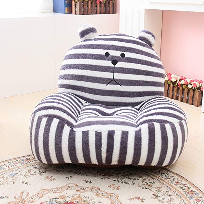 MAXYOYO Super Cute Grey Striped Bear Stuffed Plush Toy Bean Bag Chair, Cute Rabbit Plush Soft Sofa for Toddler/Infant/Baby, Birthday Gifts for Boys Girls