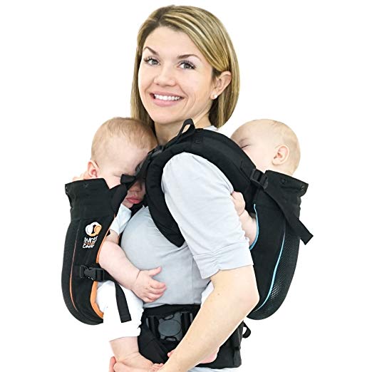 TwinGo Air Baby Carrier - Separates to 2 Single Carriers. Breathable Mesh, Compact, Comfortable, and Fully Adjustable. (Classic Black)