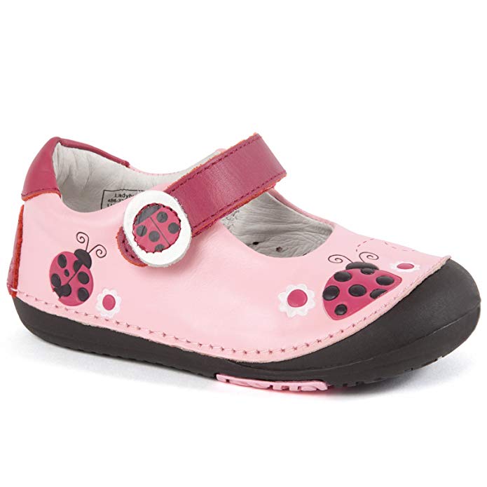 Momo Baby Girls First Walker Ladybugs Mary Jane Leather Shoes (Toddler 7.5)