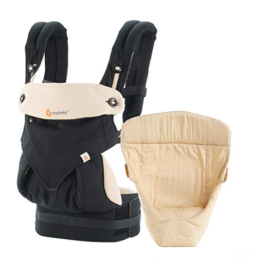 Ergobaby Bundle - 2 Items: Black/Camel All Carry Position Award Winning 360 Baby Carrier and Easy Snug Infant Insert, Natural