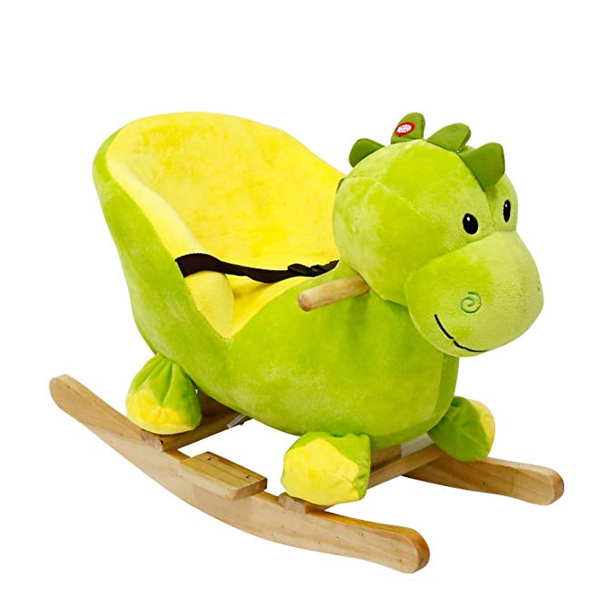 Kinbor Baby Kids Toy Plush Rocking Horse Little Dinosaur Theme Style Riding Rocker with Sound, Seat Belts