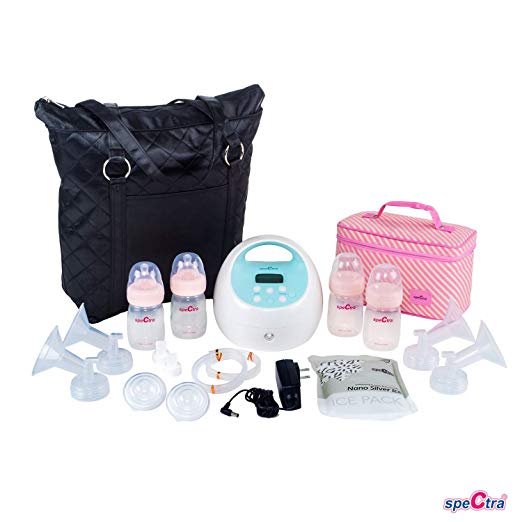 Spectra Baby USA - S1 Plus Premier Rechargeable Electric Breast Pump Bundle, Double/Single, Hospital Grade - with Black Tote and Pink Cooler