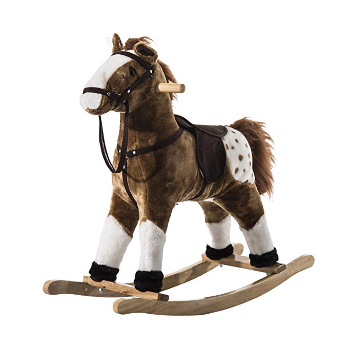 Qaba Kids Plush Toy Rocking Horse Pony with Realistic Sounds - Brown