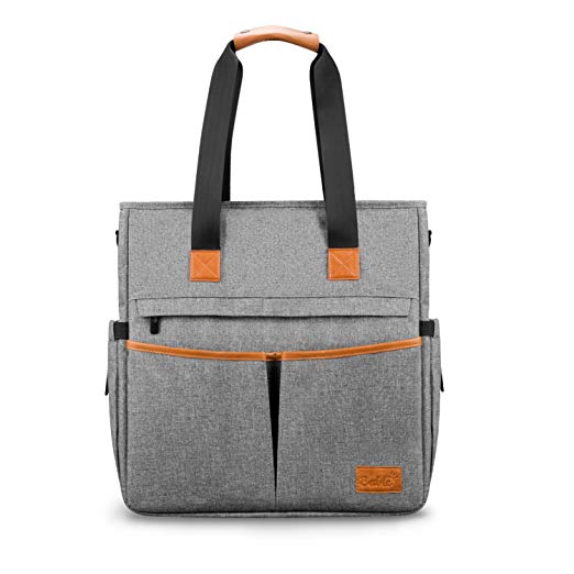 Diaper Bags Multi-Function - Unisex Large Nappy Bag Leather Handle with Changing Mat Shower Gifts for Mom Dad Travel 13 Pockets (Gray) Bable
