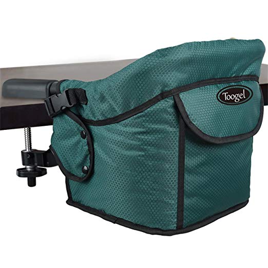 Hook On Chair, Safe and High Load Design, Fold-flat Storage and Tight Fixing Clip on Table High Chair, Machine-Washable and Avoid Cracking Fabric, Removable Seat Cushion, Fast Table Chair (Dark Green)