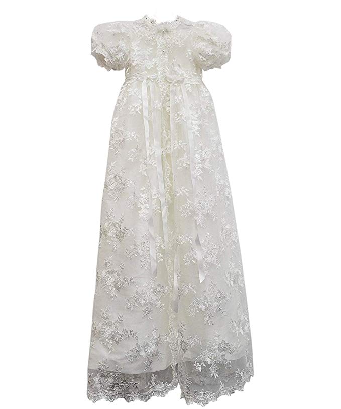 Carat Stunning Baby Lace Satin Christening Dress Baptism Gowns with Bonnet 3-24M
