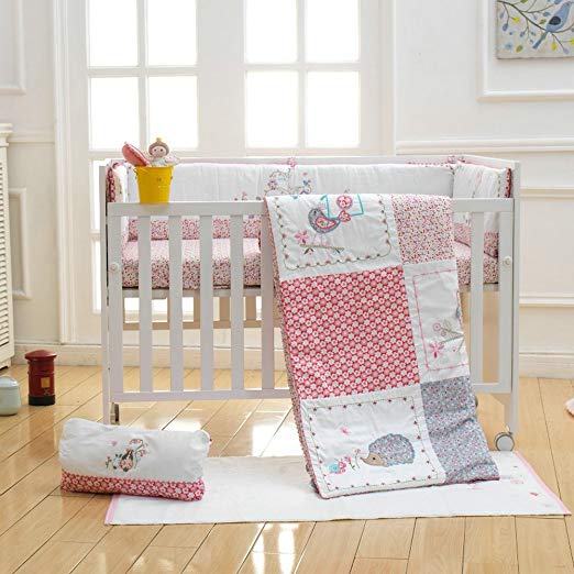 i-baby 9 Piece Nursery Crib Bedding Set for Newborn Baby Bedding Set Infant Boys Girls Fitted Sheet Duvet Pillow Bumper Cot Set 100% Cotton Fabric with Delicate Embroidery and Applique(Pink)