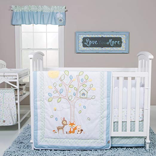 Trend Lab Forest Tales 6 Piece Crib Bedding Set, White/Blue/Green/Yellow