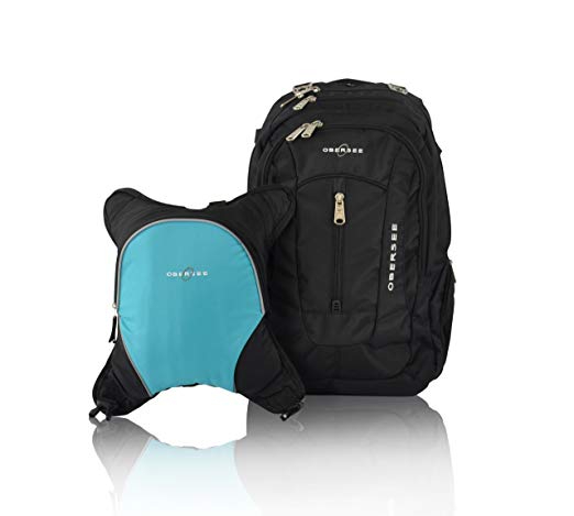 Bern Diaper Backpack, Shoulder Baby Bag, With Food Cooler, Clip to Stroller (Black/Turquoise)