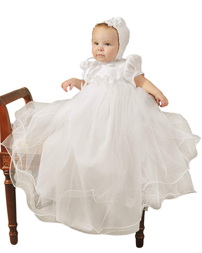 Shanna Christening Gown for GIrls | Shantung top, w/Nylon Tulle Skirt. Made in USA