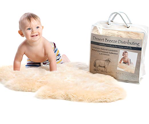 New Zealand Lambskin Baby Rug, Cream Color, Soft Natural Length Fleece, 100% Natural, Oeko-Tex Certified Safe, Premium Sheepskin, Large Size 34