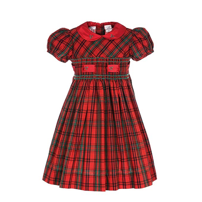 Carriage Boutique Girl's Holiday Red Plaid Short Sleeve Dress