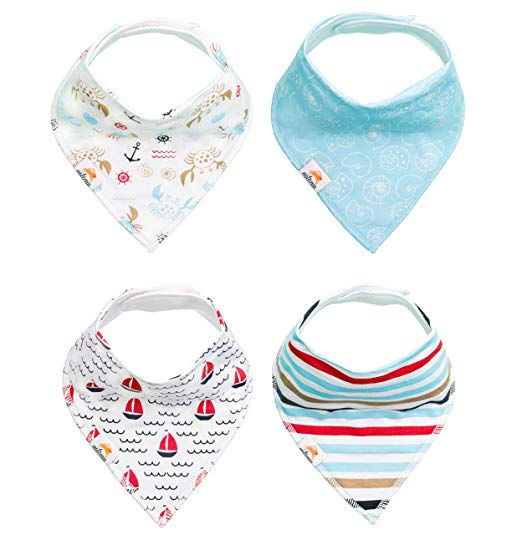 Natemia Cute Baby Bandana Drool Bibs, Soft and Absorbent, Perfect Baby Gift Set for Drooling, Feeding and Teething, Pack of 4 with Snaps