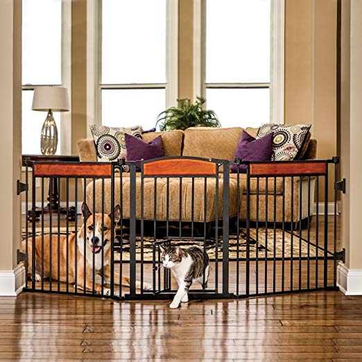 Sturdy, Durable Reliable Easy Set Up, Care And Store Paw Arched Flexi Pet Gate BLACK - Great For Keeping Small Children And Pets Safe!