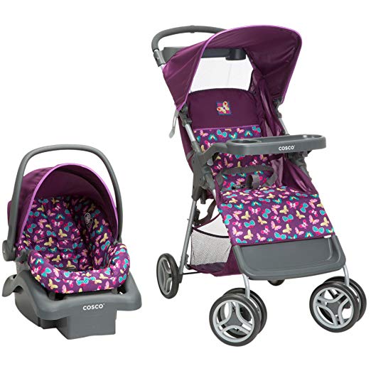 Cosco Lift & Stroll Travel System - Car Seat and Stroller – Suitable for Children Between 4 and 22 Pounds, Pink, Butterfly Twirl