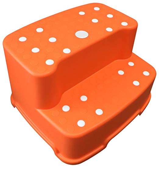 Tenby Living Extra-Wide, Extra-Tall Jumbo Step Stool with Removable Non-Slip Caps and Rubber Grips, Orange